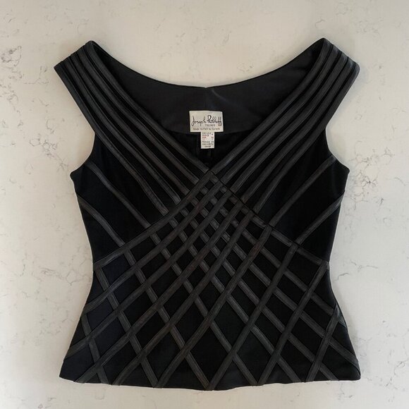 Joseph Ribkoff Trends Classic Slvless V Neck Lined Top Diamond Detail Blk Sz 4 - Picture 8 of 8